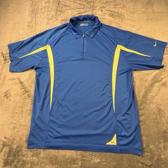 NIKE Shirt Mens Extra Large Dri Fit Golf Quarter Zip Polo Blue Short Sleeve - Picture 1 of 10